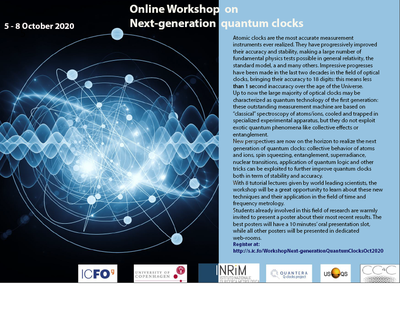 Quantum Clocks student workshop, ONLINE, 5-8 October